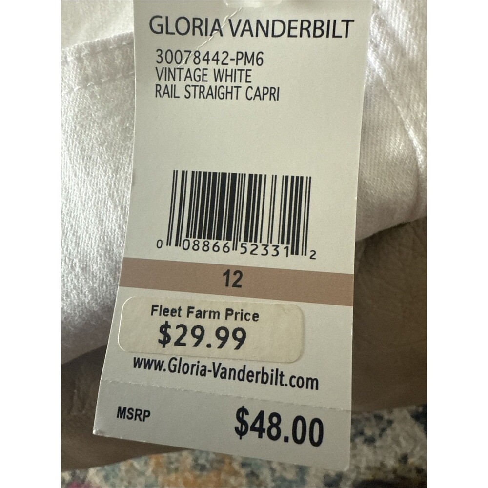 NWT Gloria Vanderbilt White Denim Rail Straight Mid Rise Capris Sz 12 Slimming - Picture 3 of 5